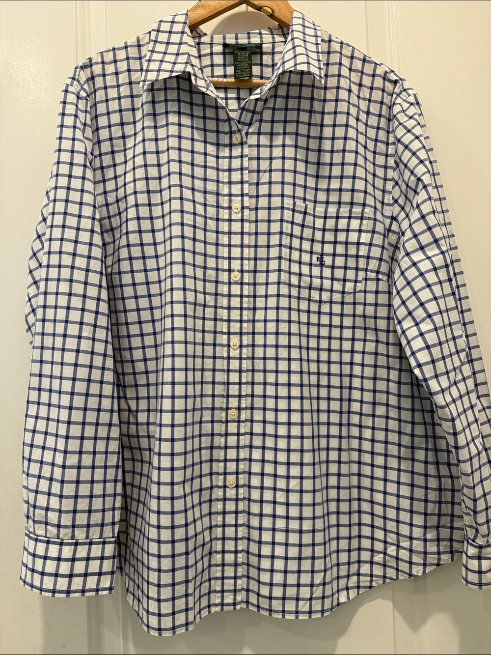 Lauren Ralph Lauren White and Blue Windowpane Button-Down Shirt